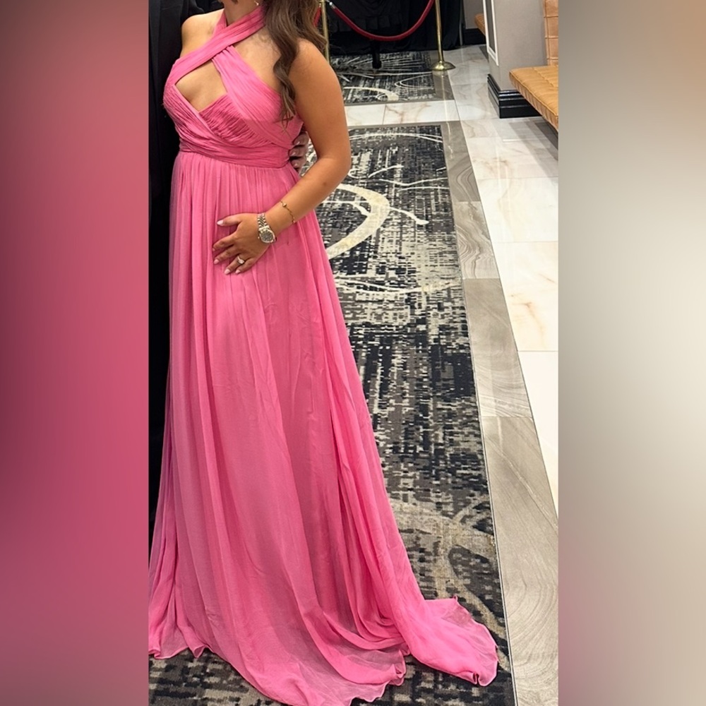 AMUR Pink Asymmetrical Halter Gown for Weddings